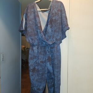 Halston Heritage Navy Tie-Dye Jumpsuit
